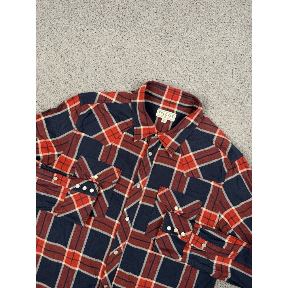 Tecovas Shirt Mens M Red Blue Plaid Pearl Snap Western Long Sleeve Button Up